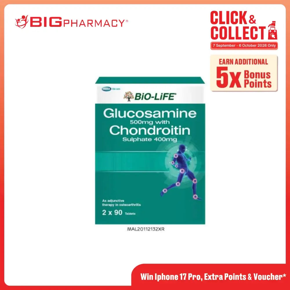 BIO-LIFE GLUCOSAMINE 500MG WITH CHONDROITIN SULPHATE 400MG TAB 90SX2