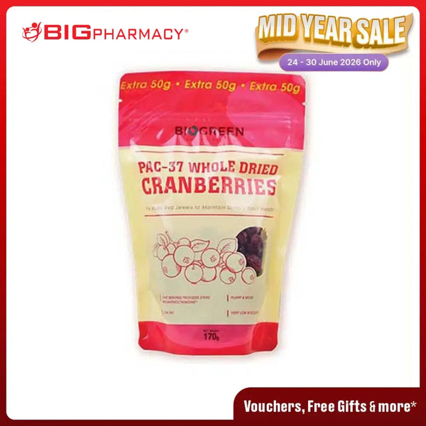 BIOGREEN PAC 37 WHOLE DRIED CRANBERRIES 170G