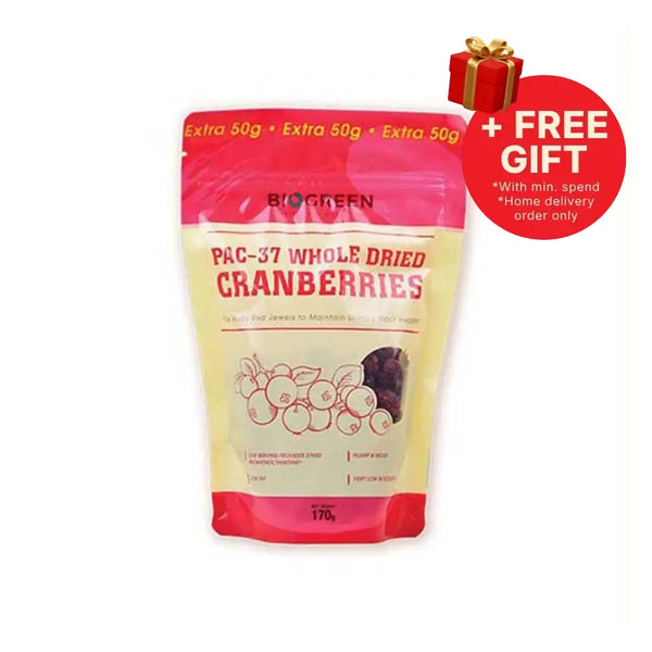 BIOGREEN PAC 37 WHOLE DRIED CRANBERRIES 170G