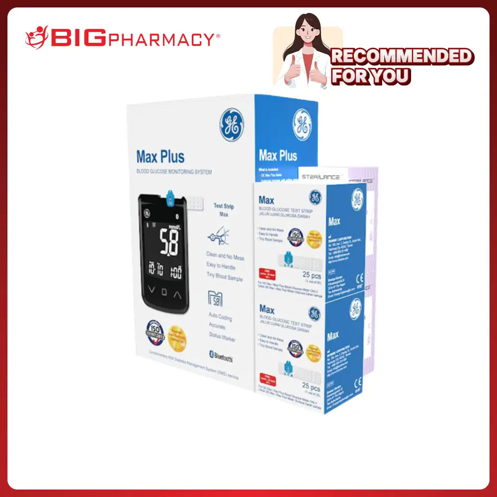 GE MAX PLUS BLOOD GLUCOSE SYSTEM + STRIP 25S 2S+LANCET 25S 2+ALCOHOL SWAB 25S 2