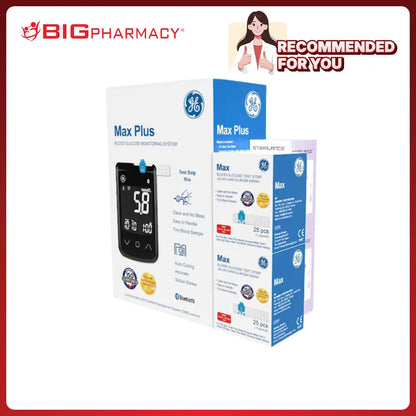 GE MAX PLUS BLOOD GLUCOSE SYSTEM + STRIP 25S 2S+LANCET 25S 2+ALCOHOL SWAB 25S 2