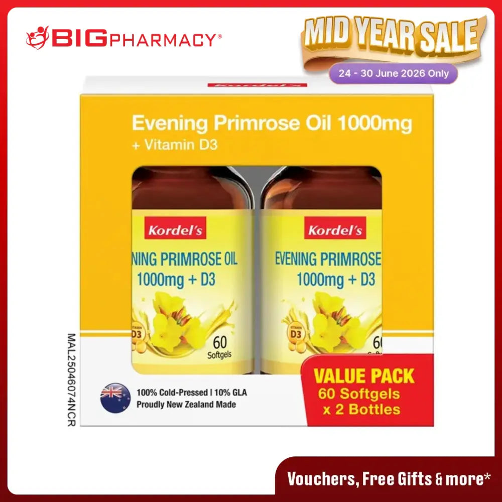 KORDELS EVENING PRIMROSE OIL 1000MG+VITD3 60SX2