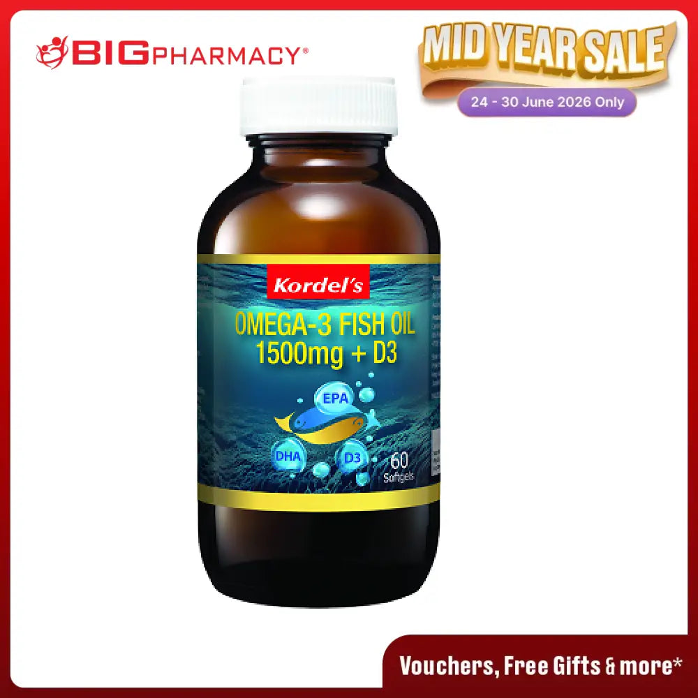 KORDELS OMEGA-3 FISH OIL 1500MG+VIT D3 60SX2