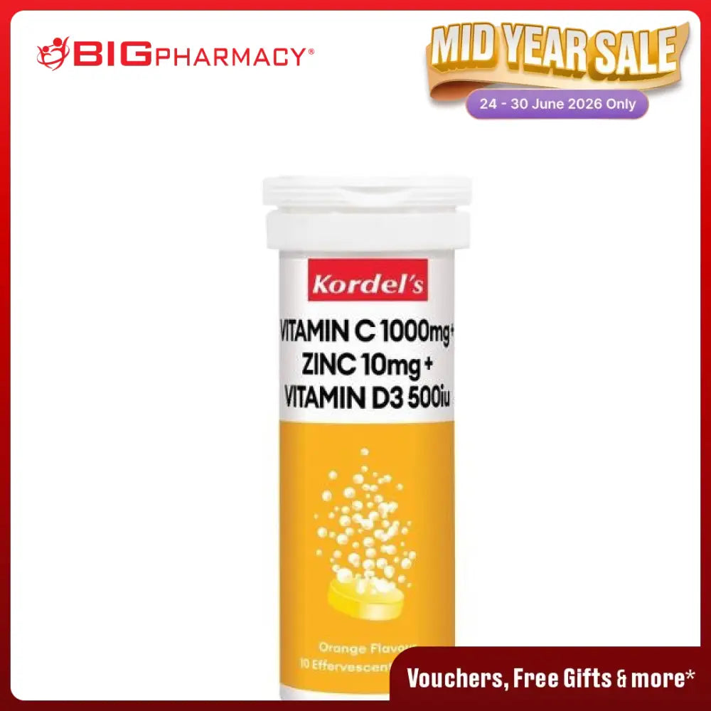 KORDEL’S VIT C 1000MG + ZINC 10MG+ VIT D3 500IU EFFERVESCENT 10S