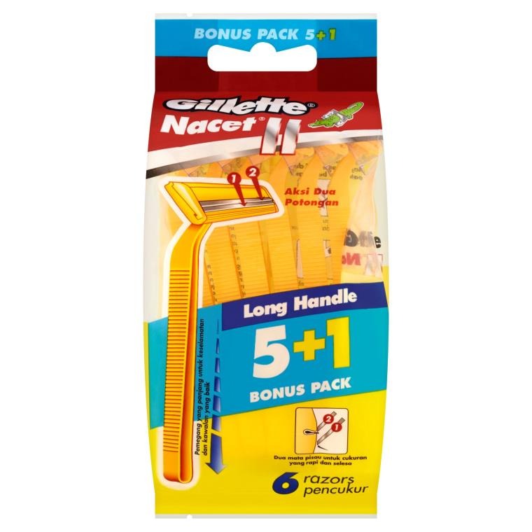 GILLETTE NACET II LONG HANDLE POLY BAG 5S FREE 1S