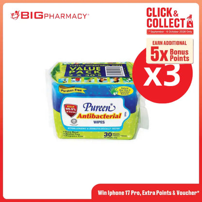 PUREEN ANTIBACTERIAL WIPES 30SX6