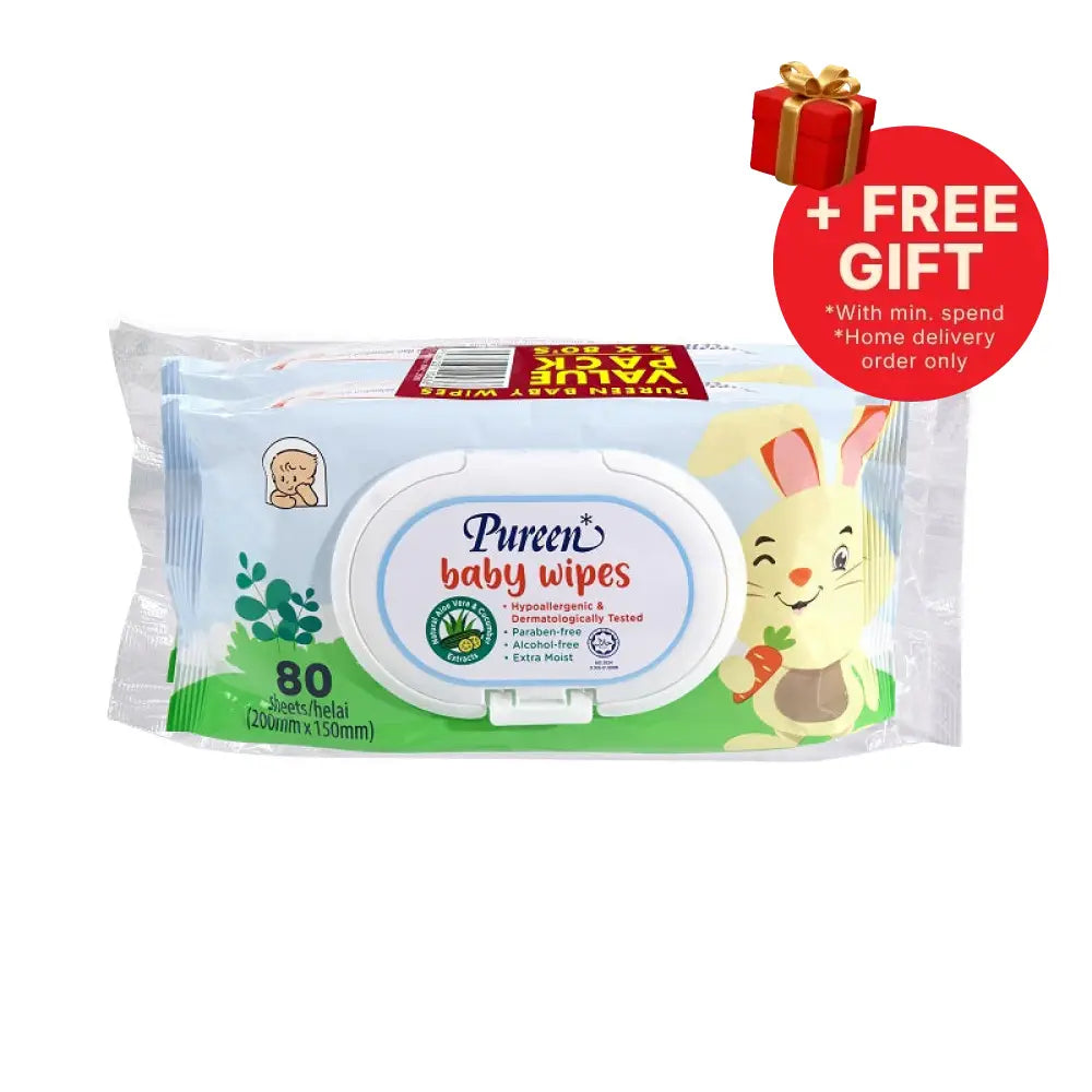 PUREEN BABY WIPE EXTRA MOIST VITAMIN E & ALOE VERA ALCOHOL FREE BLUE 80SX2