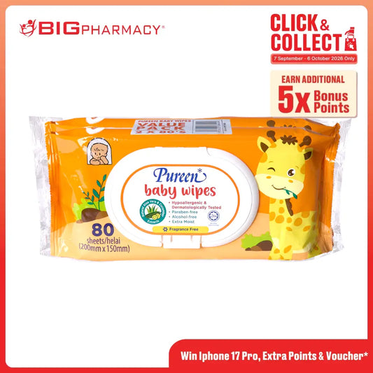 PUREEN BABY WIPES 2*80’S (FRAGRANCE FREE)