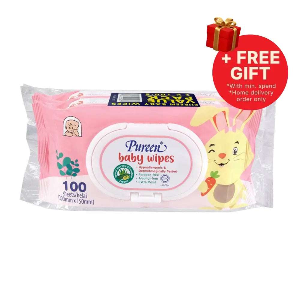 PUREEN BABY WIPES EXTRA MOIST PINK 100SX2