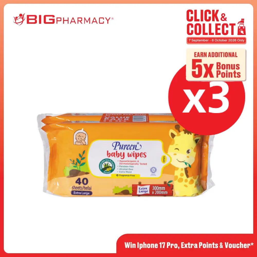 PUREEN BABY WIPES (F.FREE)(XL) (BWFF 2040 XL) 40S x 6