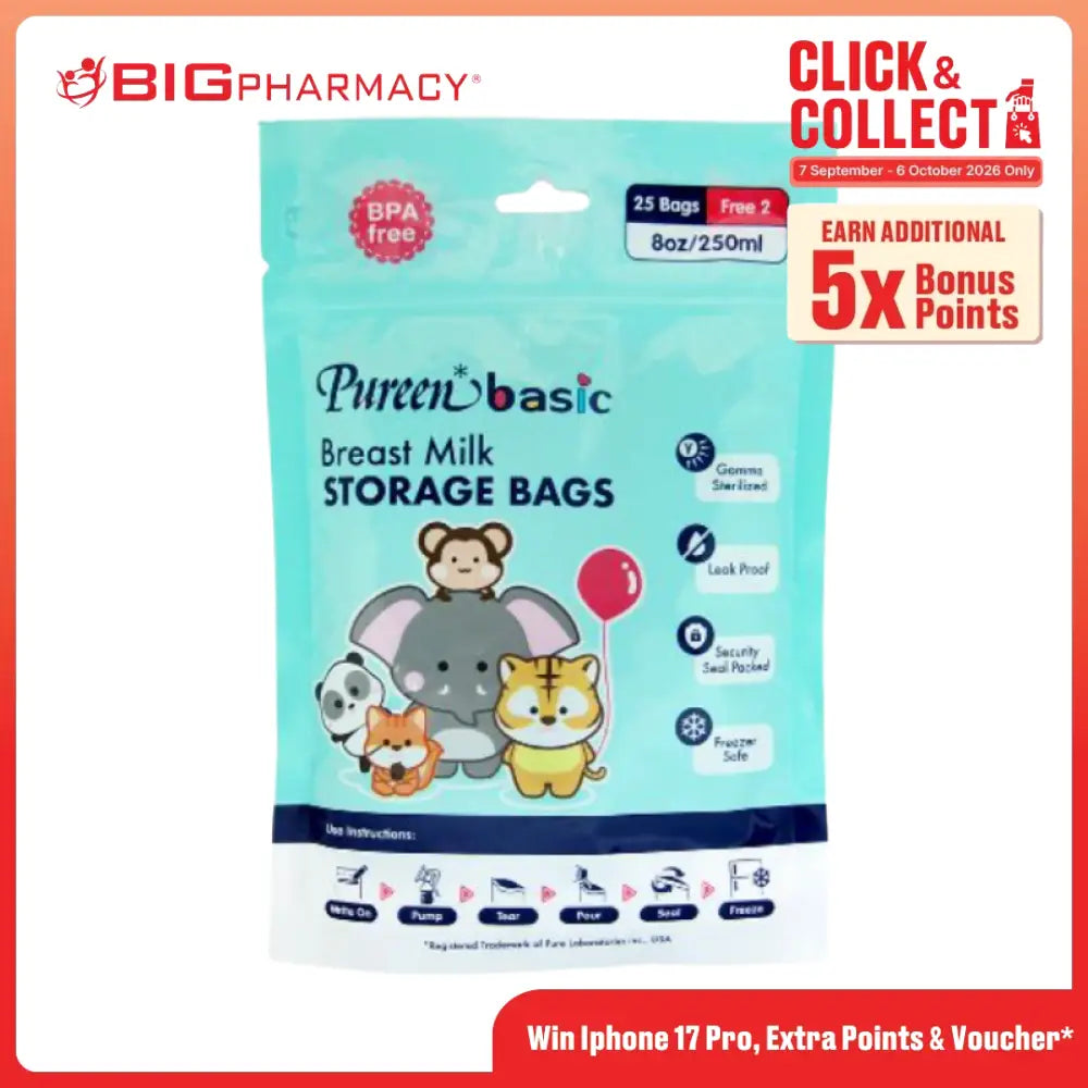 PUREEN BASIC BREAST MILK STORAGE BAGS 250ML 25+2S