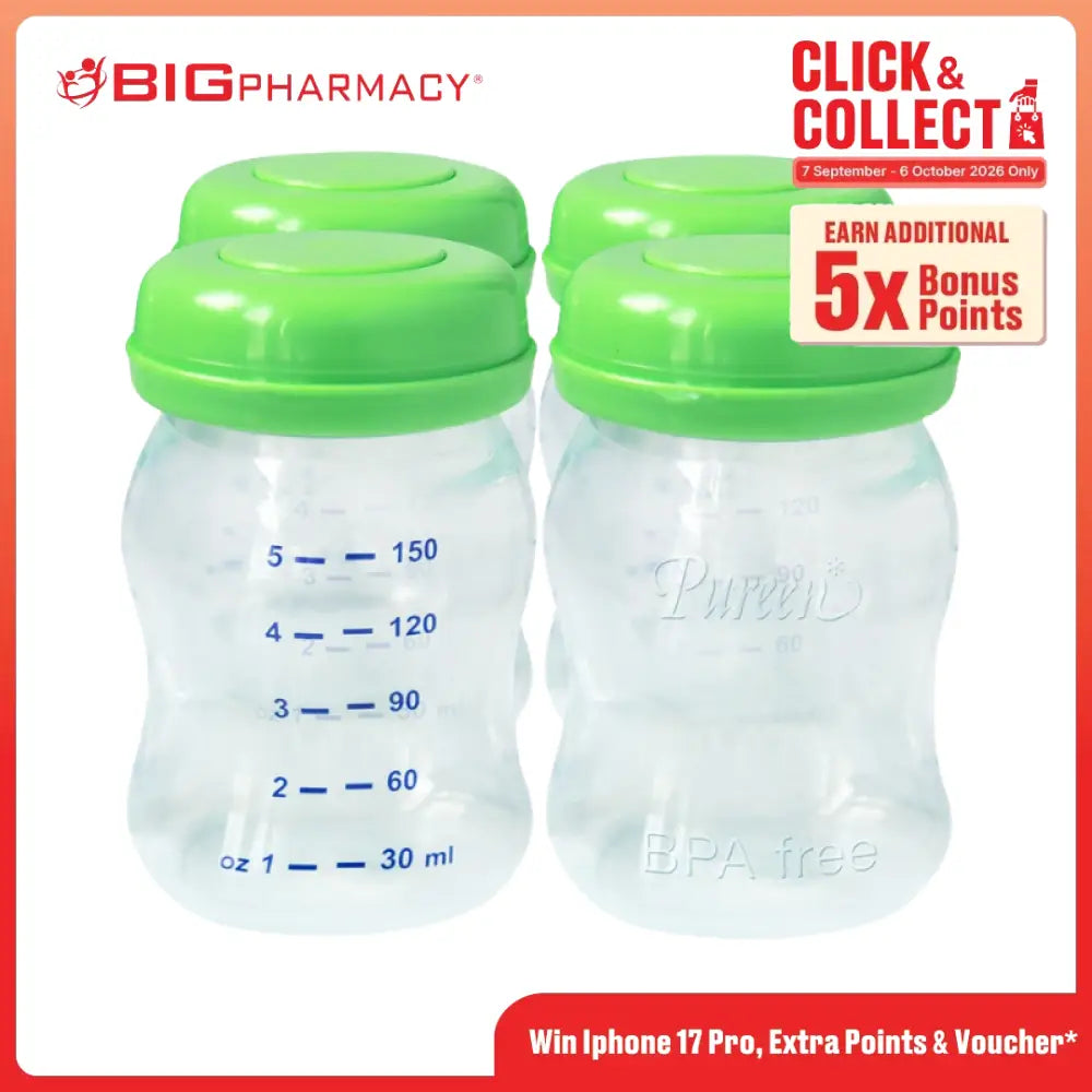 PUREEN PREMIUM BREAST MILK WIDE NECK STORAGE BOTTLES 5OZ