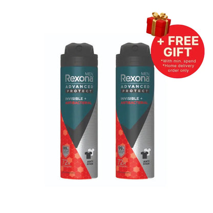 REXONA MEN DEODORANT SPRAY ADVANCED PROTECT INVISIBLE+ANTIBACTERIAL 135ML 2S