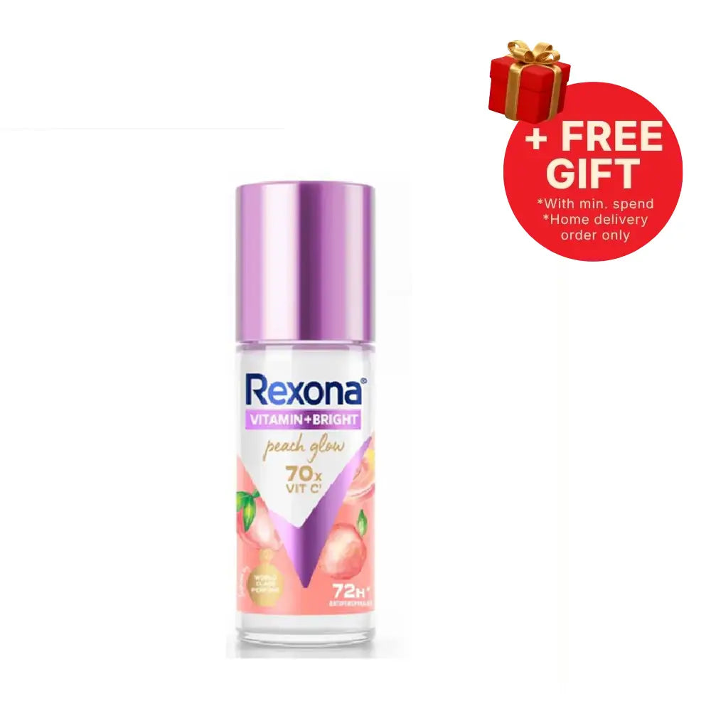 REXONA WOMEN DEODORANT ROLL ON VITAMIN + BRIGHT PEACH GLOW 45ML 2S
