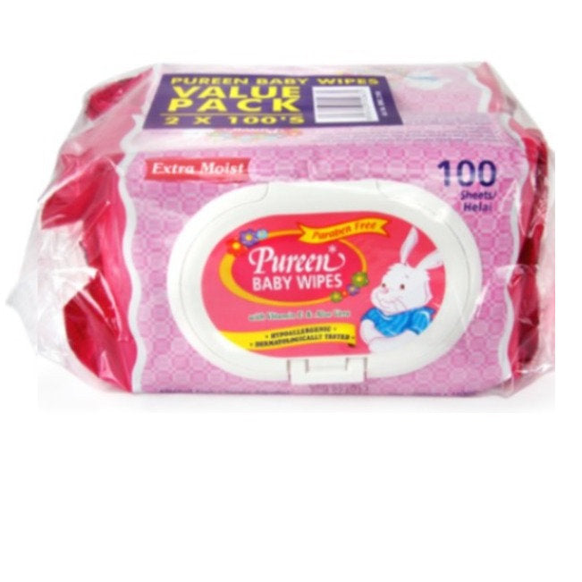 PUREEN BABY WIPES EXTRA MOIST PINK 100SX2