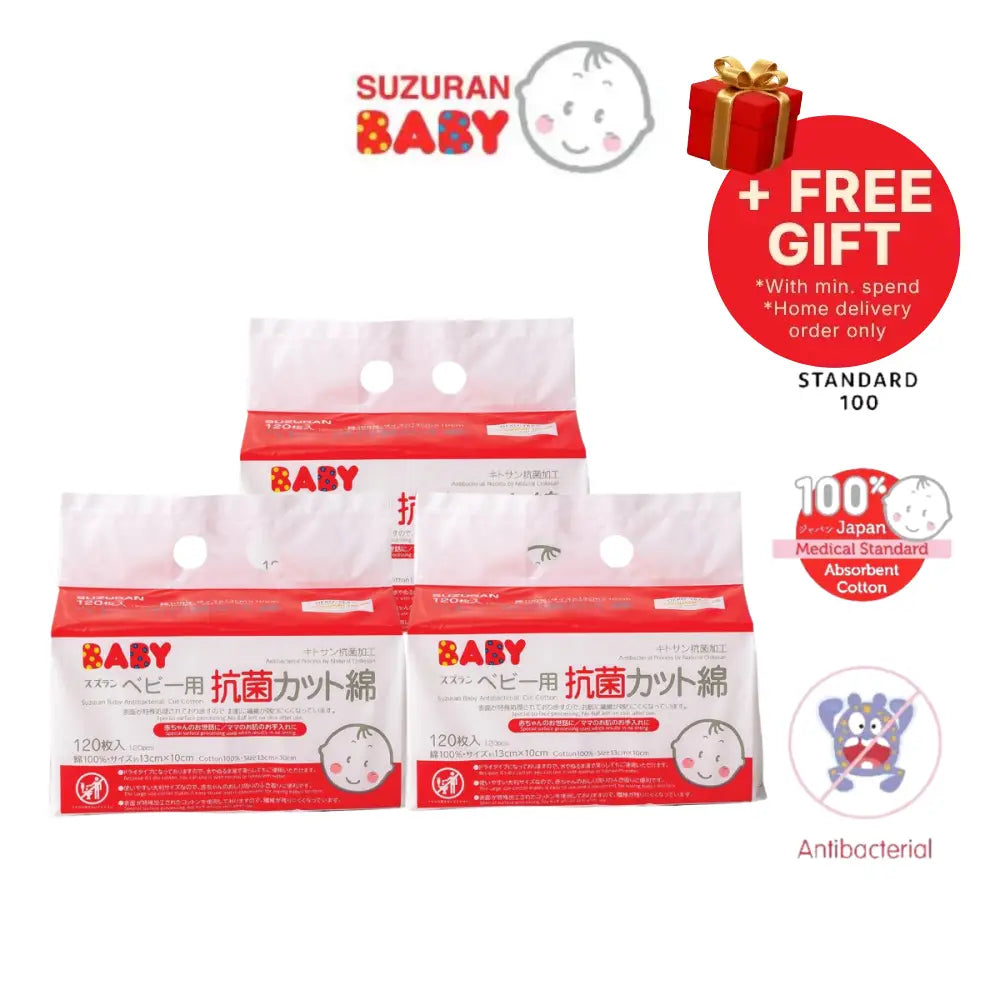 SUZURAN BABY Antibacterial Cut Cotton / Dry Cotton 120s x 3