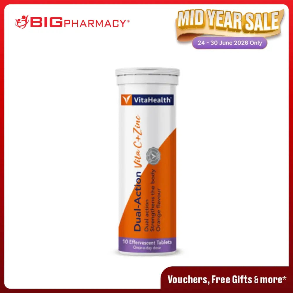 VITAHEALTH DUAL-ACTION VITA C + ZINC EFFERVESCENT TABLET 10S