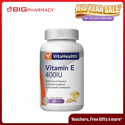 VITAHEALTH VITAMIN E 400IU SOFT CAPS 30S