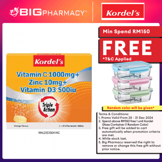 Kordels Vit C 100Mg+Zinc+Vitd3 500Iu Effervescent Tab 3X10S