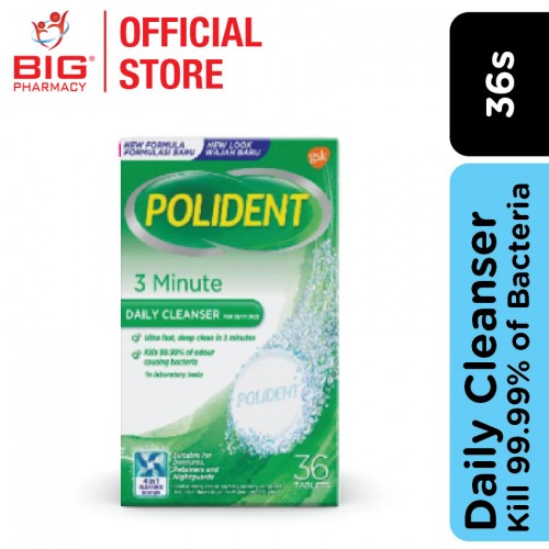 Polident 3 Minutes Daily Cleanser Tab Pek Nilai 36S