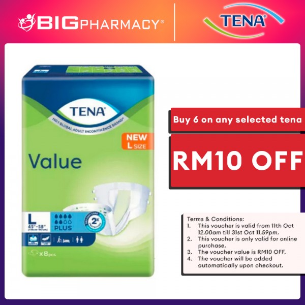 TENA VALUE ADULT DIAPER L 8S