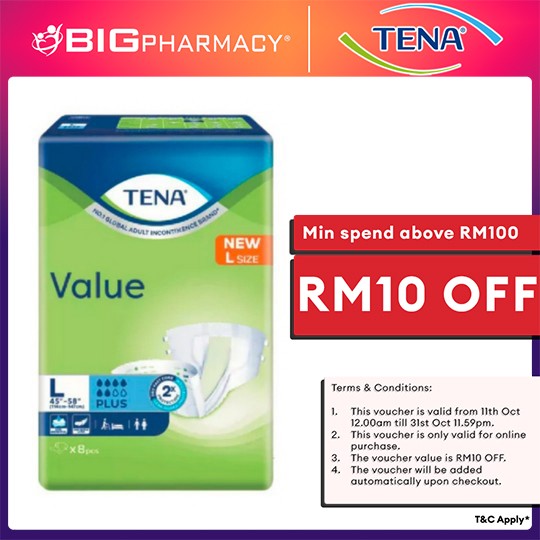 TENA VALUE ADULT DIAPER L 8S