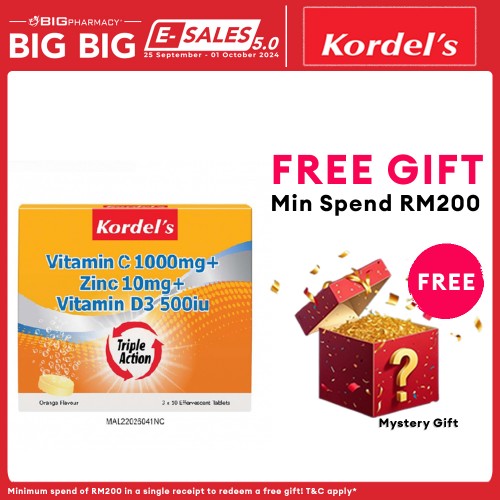 Kordels Vit C 100Mg+Zinc+Vitd3 500Iu Effervescent Tab 3X10S