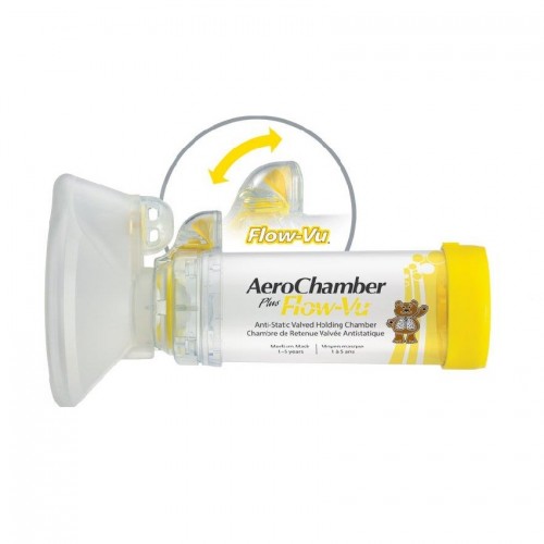 Aerochamber Plus Flow-Vu With Mask - Yellow (1-5 Years) | Big Pharmacy