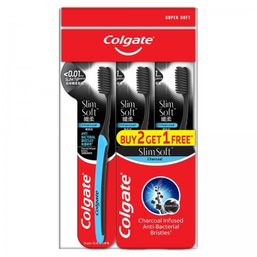 COLGATE T/BRUSH SLIM SOFT CHARCOAL S 3S (B2F1)