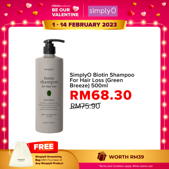 SimplyO Biotin Shampoo For Hair Loss (Green Breeze) 500ml