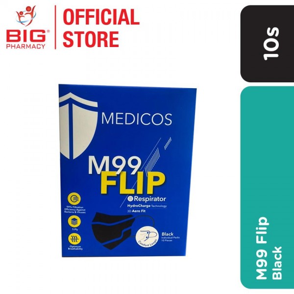 Medicos M99 Flip (5Ply) 3D Aero Fit Respirator (Earloop - Black) 10S