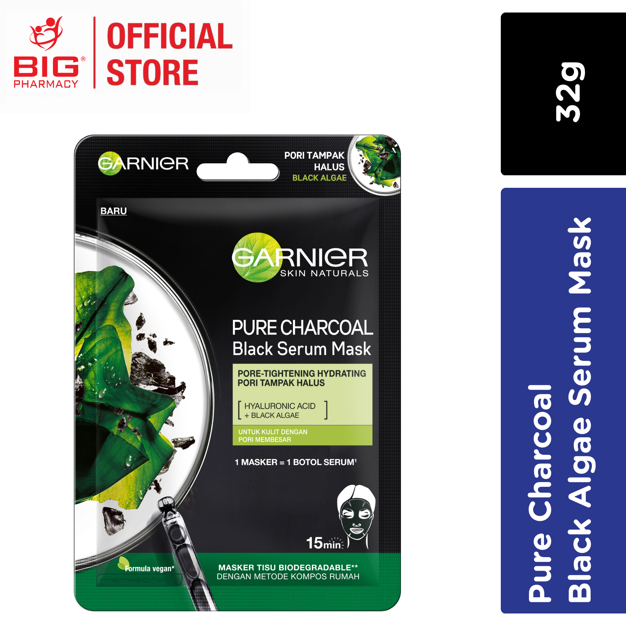 Garnier Black Pure Charcoal Black Algae Serum Mask 28g | Big Pharmacy
